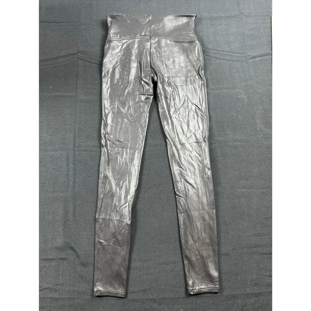 Spanx Faux Leather Leggings Metallic Black High Waist Size Medium 20249R